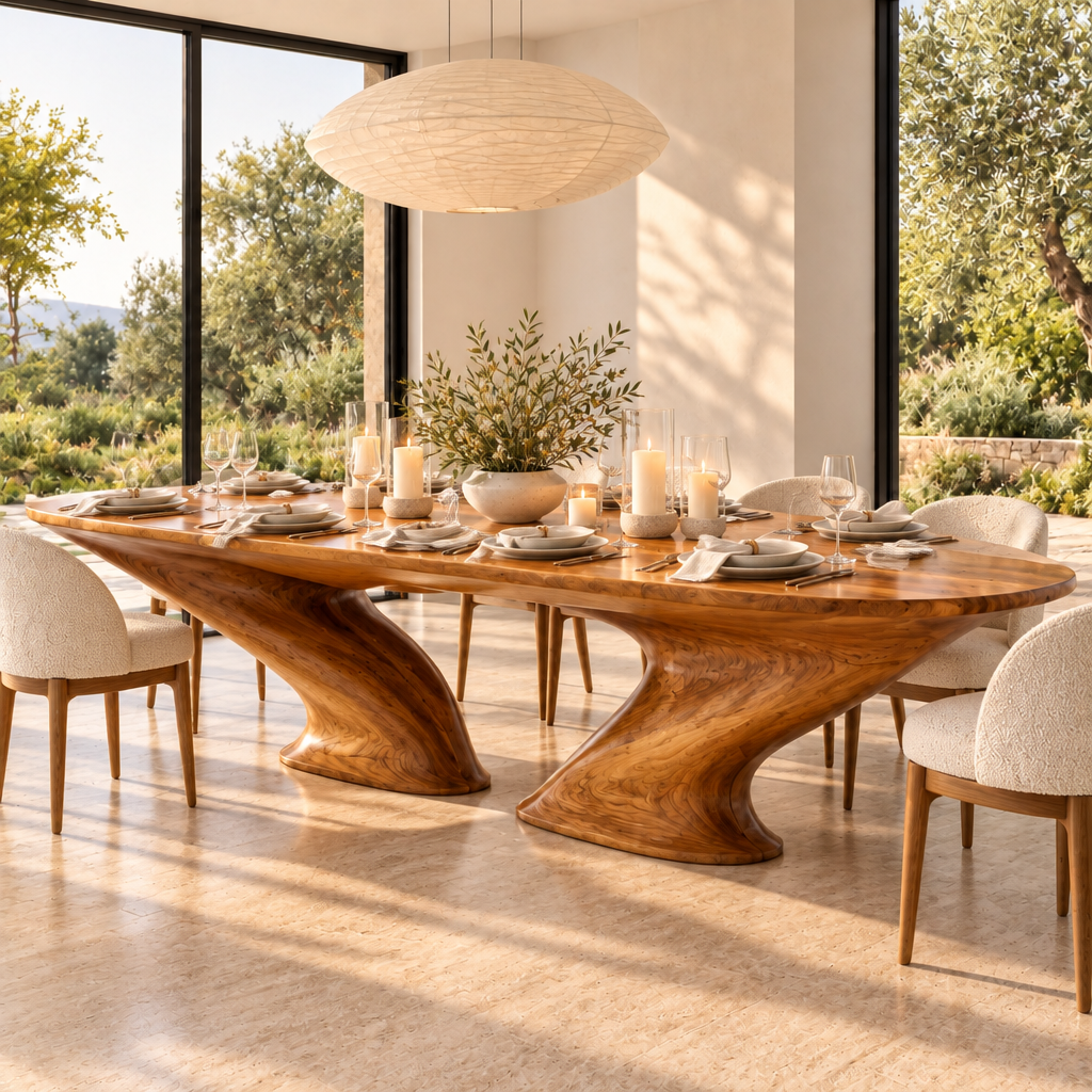 Haven Swallowtail Dining Table set for dinner