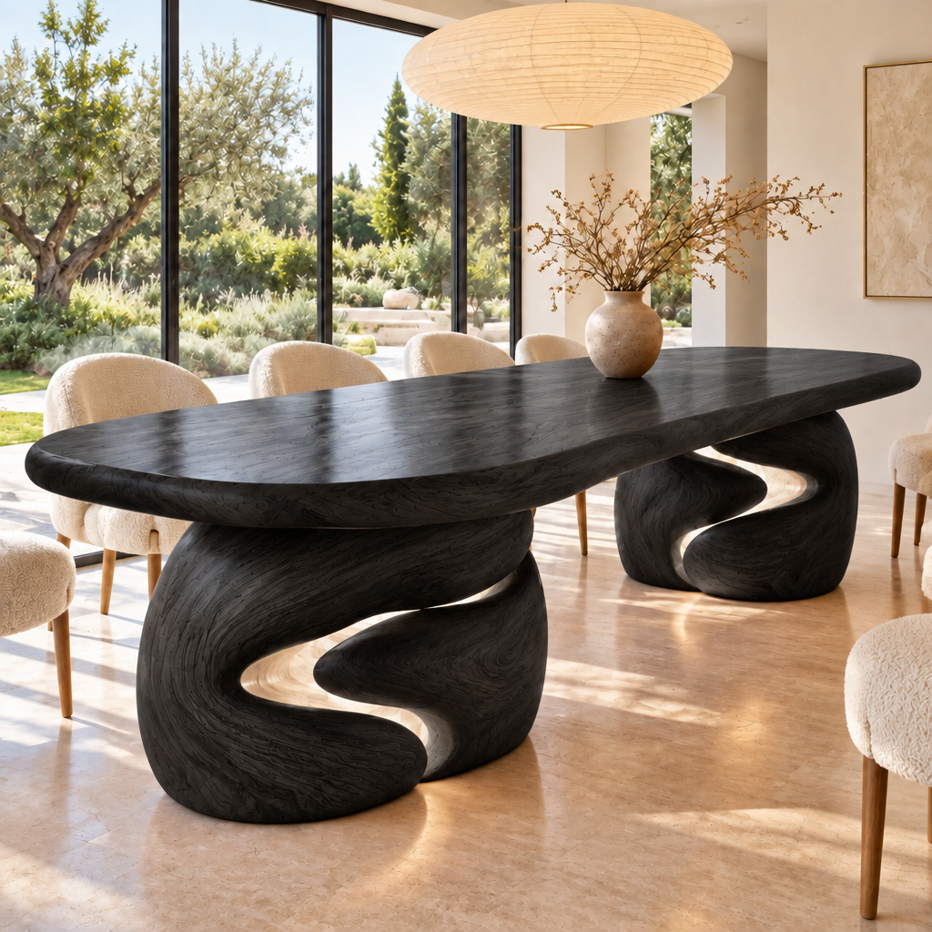 Haven Canyon Block Dining Table in Ebonized Black finish