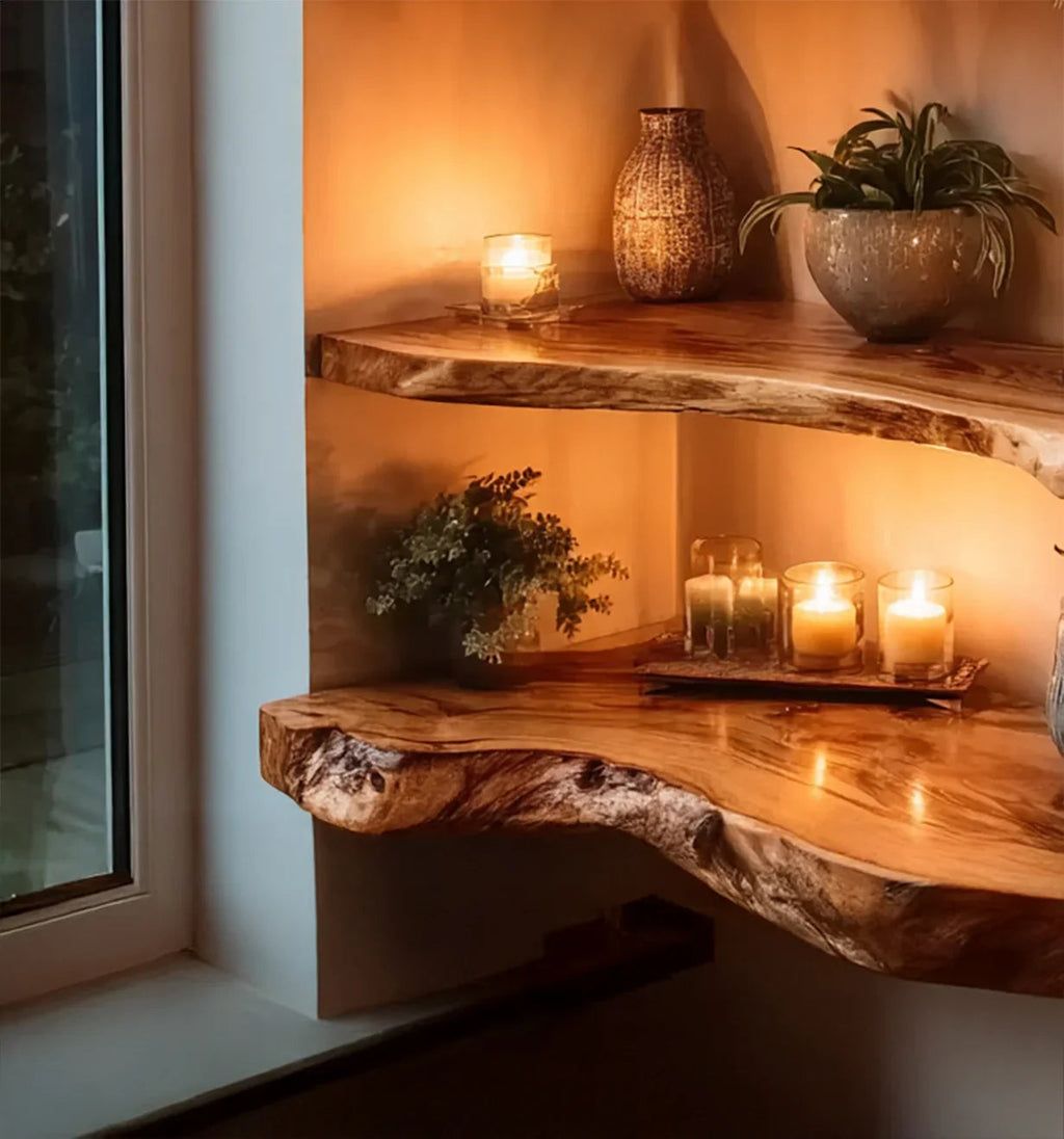 Rustic Live Edge Corner Floating Shelf