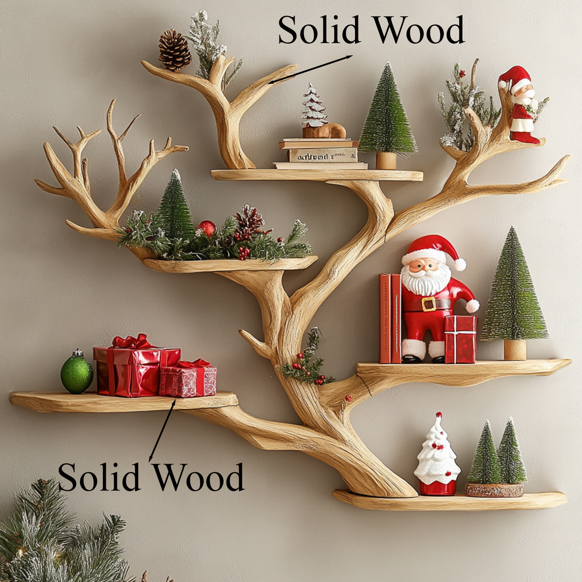 Brown Branch Corner Wall Shelf with Floating Boards, 40 to 60 in