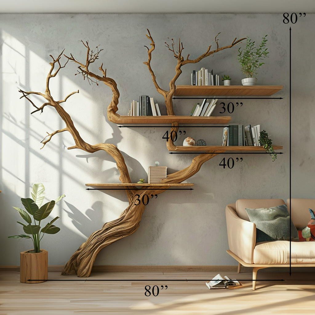 Extra-Large Branch Wall Bookshelf with Flat Shelves, 80 x 80 Inch
