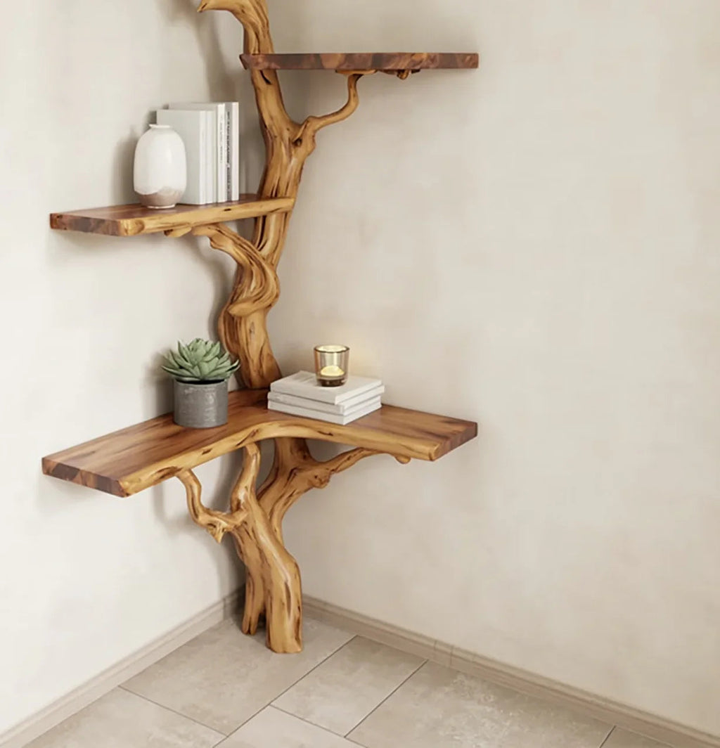 Handcrafted Tree Branch Corner Bookshelf