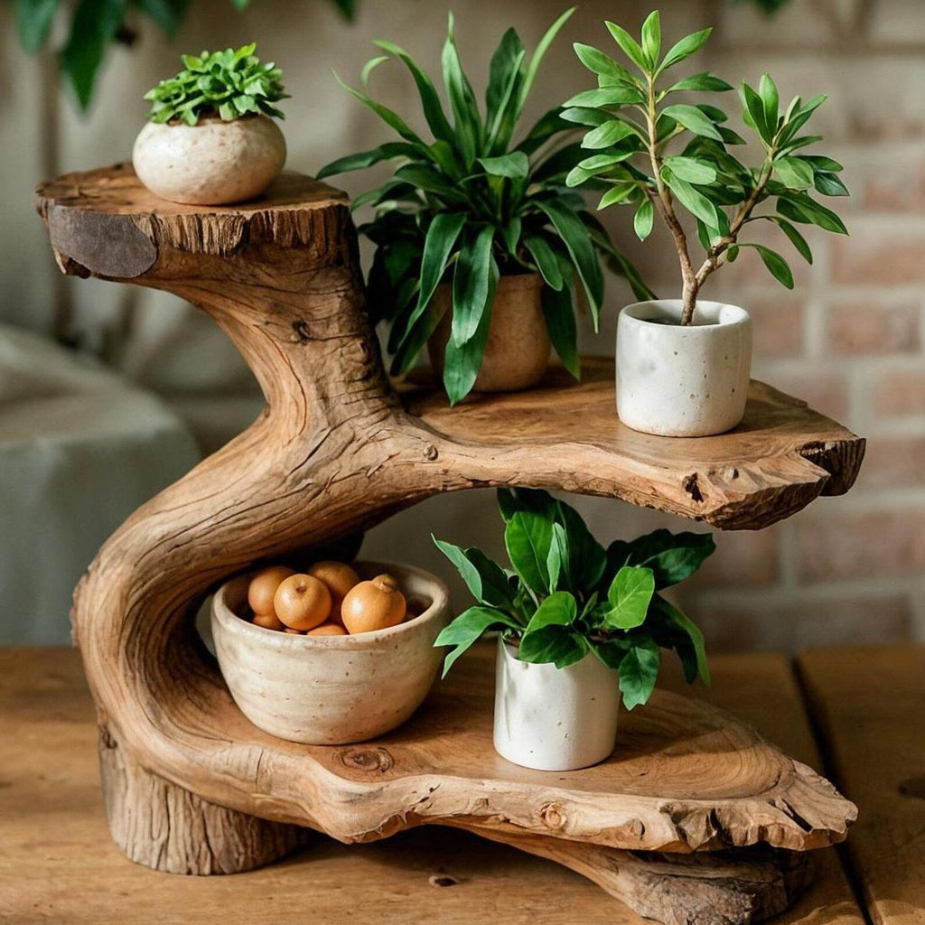 Rustic Wooden Tiered Shelf For Indoor Plants And Outdoor Garden Display