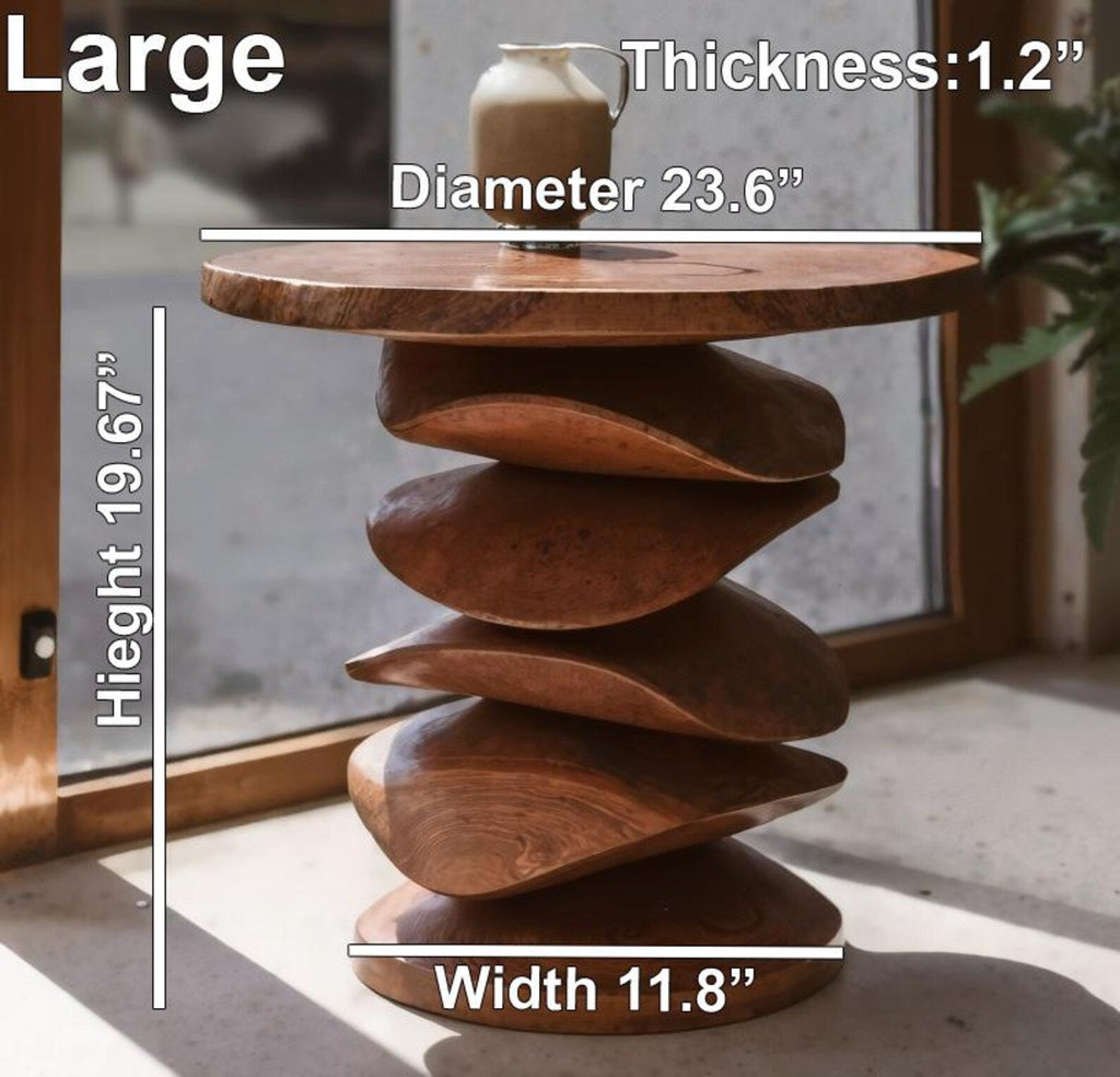 Sculptural Solid Wood Side Table for Living Room or Balcony