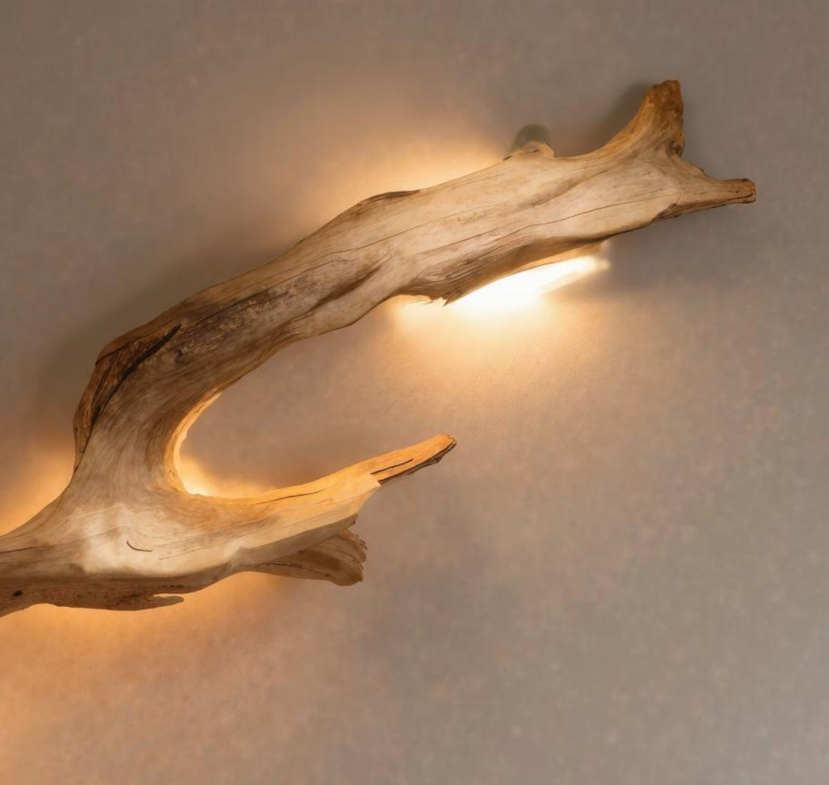 Driftwood Wall Lamp with Fabric Shade, Wide 39 to 59 Inch Fixture