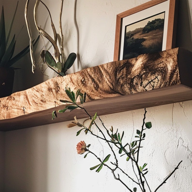 Small Walnut Floating Shelf, Dark Wood Wall Shelf for Books and Decor