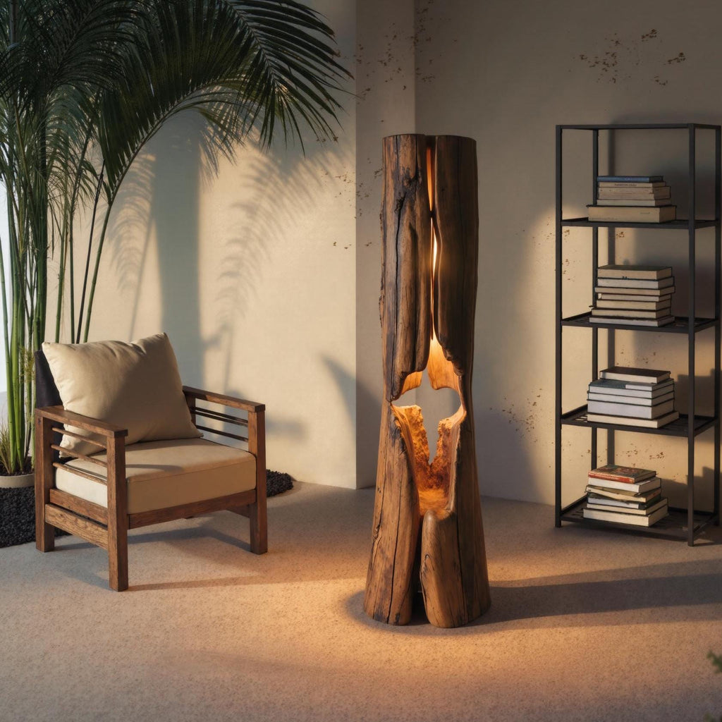 Hollow Log Floor Lamp for Cabin-Style Rooms, 39 to 59 Inches Tall