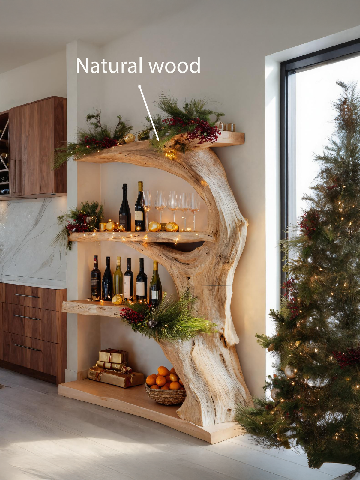 Christmas Rustic Live Edge Shelf For Holiday Decoration
