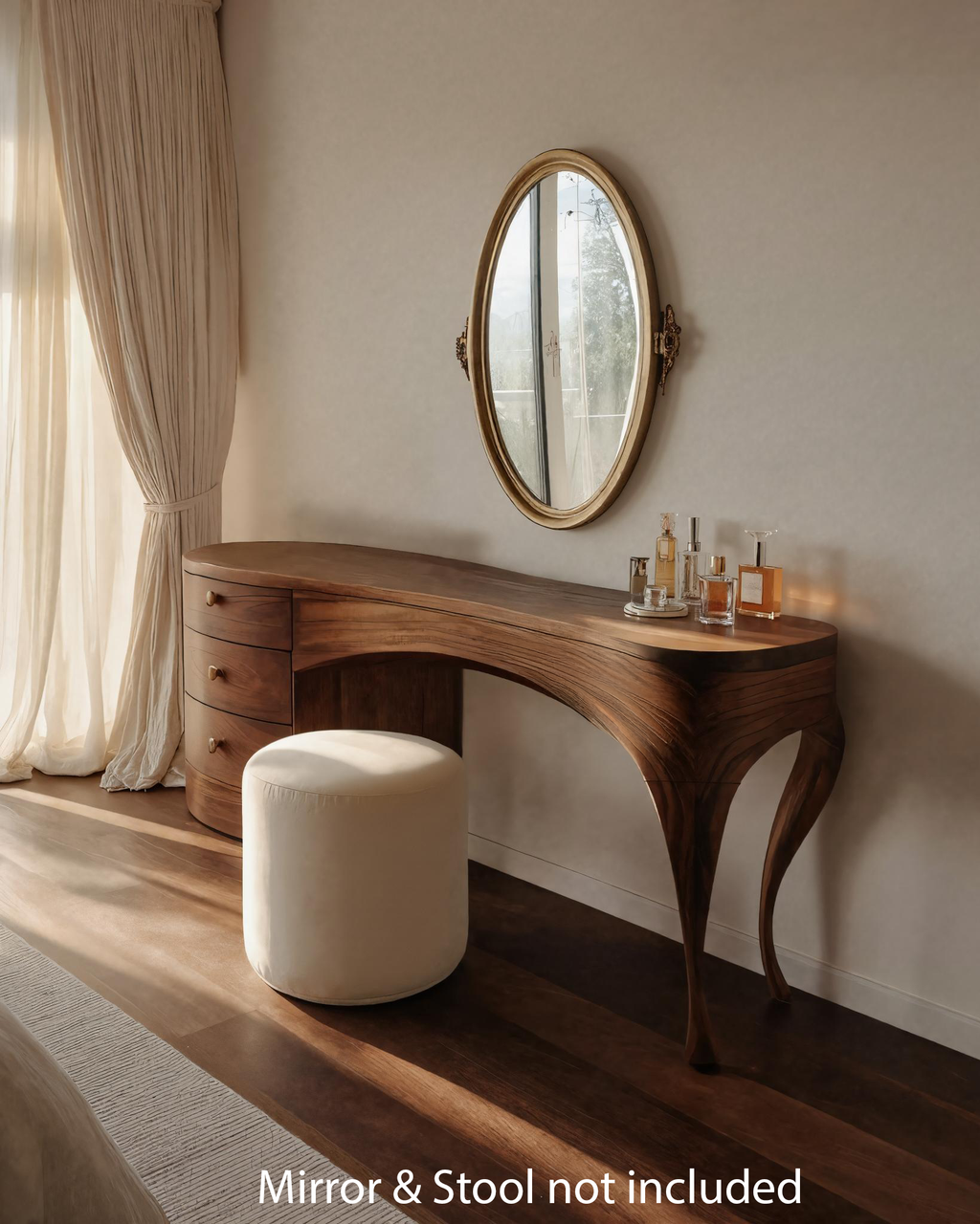 Handcrafted Wood Vanity Table With Sculptural Legs For Dressing Space