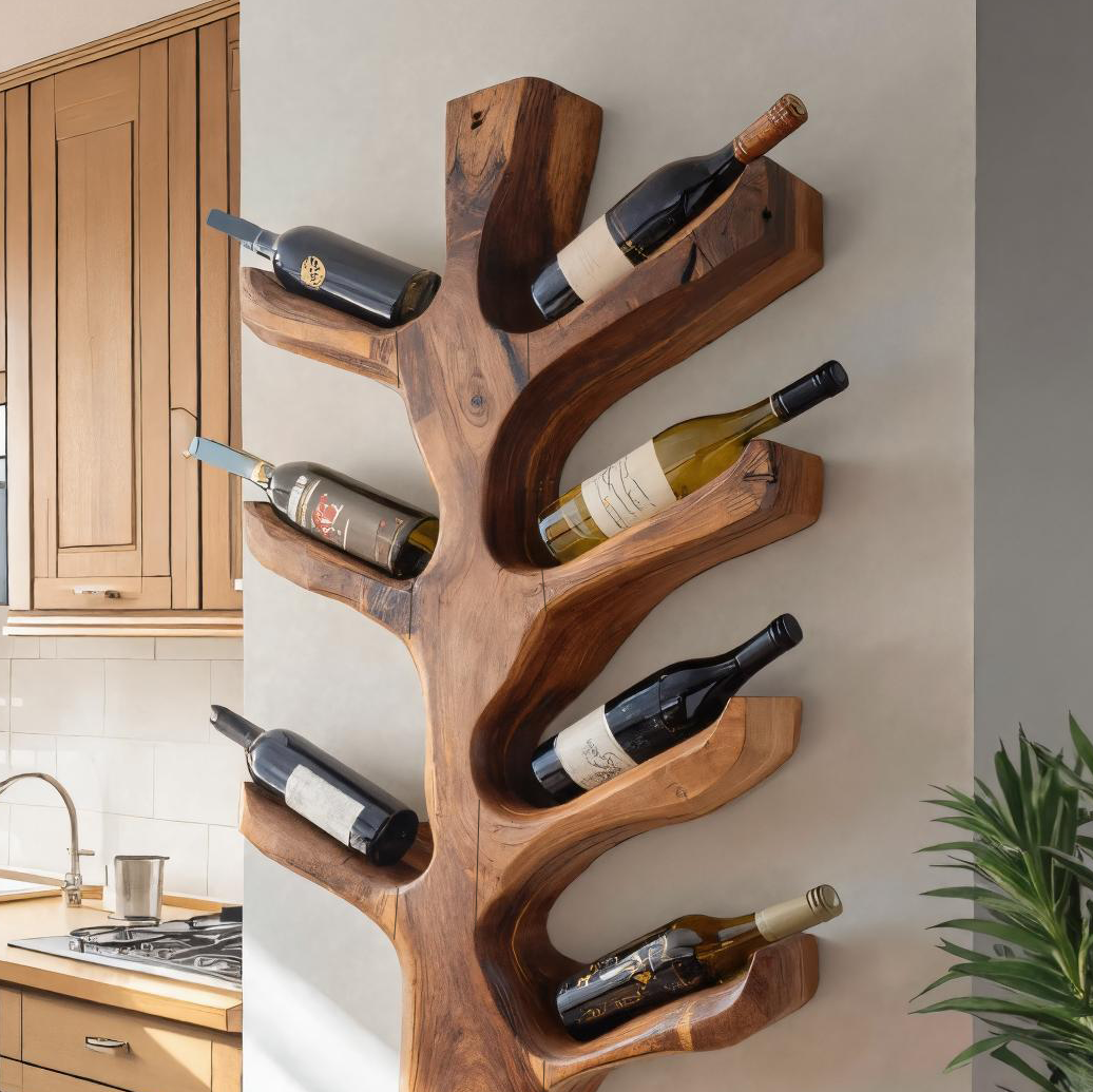 Modern Sculptural Tree Branch Wine Holder For Kitchen Decor