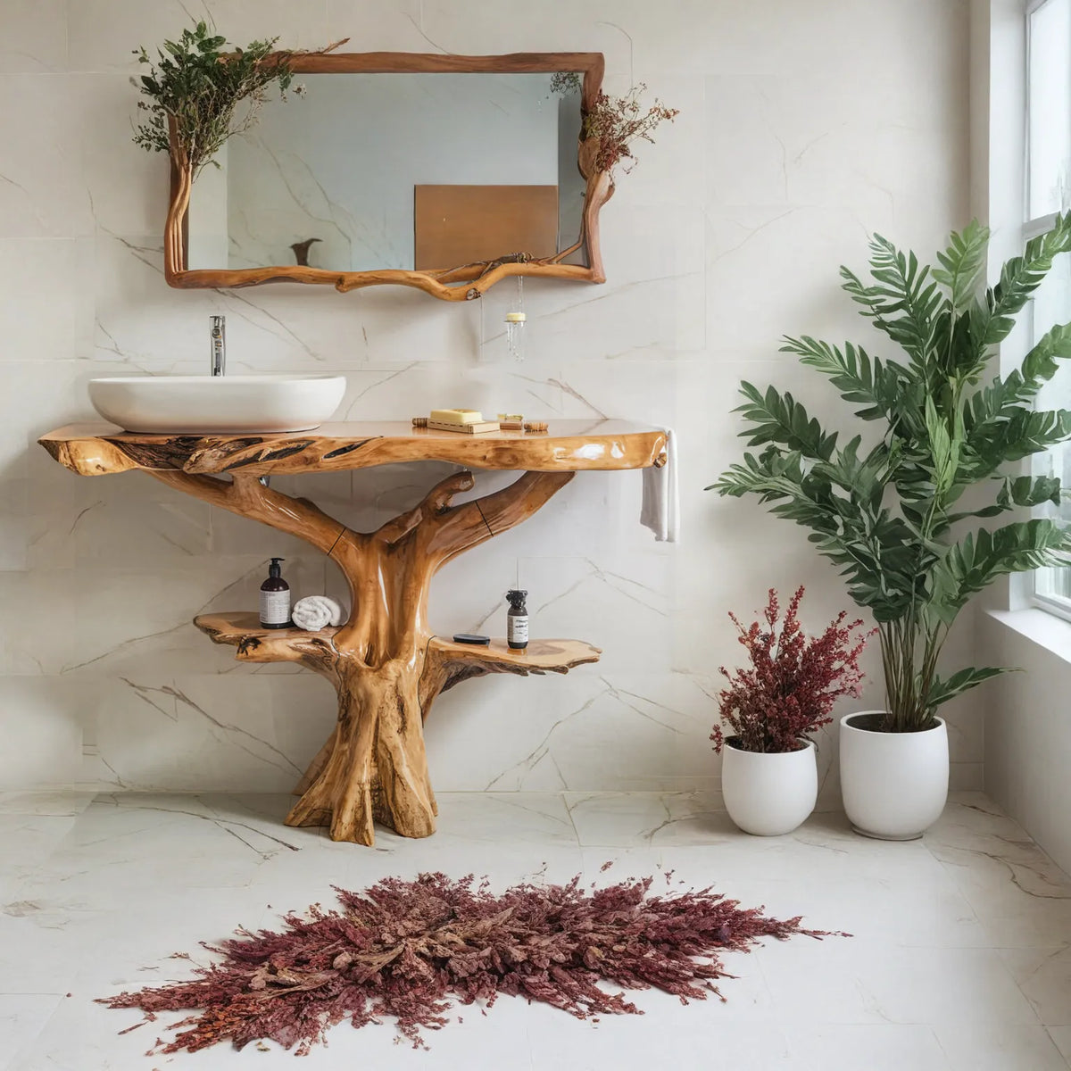 Reclaimed Wood Live Edge Bathroom Vanity in Farmhouse Style