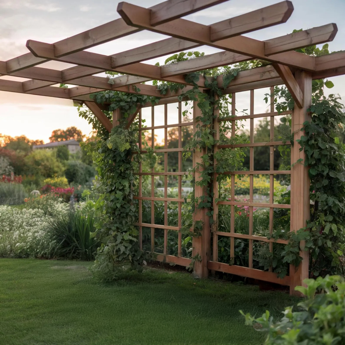 Wood Garden Arbor Trellis for Climbing Plants, 59 to 87 in Wide