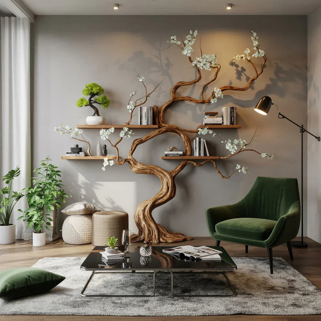 Handmade Solid Wood Tree Wall Shelf