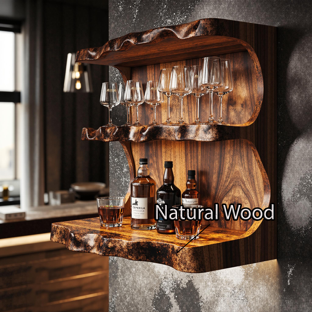 Reclaimed Tamarind Wood Floating Wine Bar Shelf