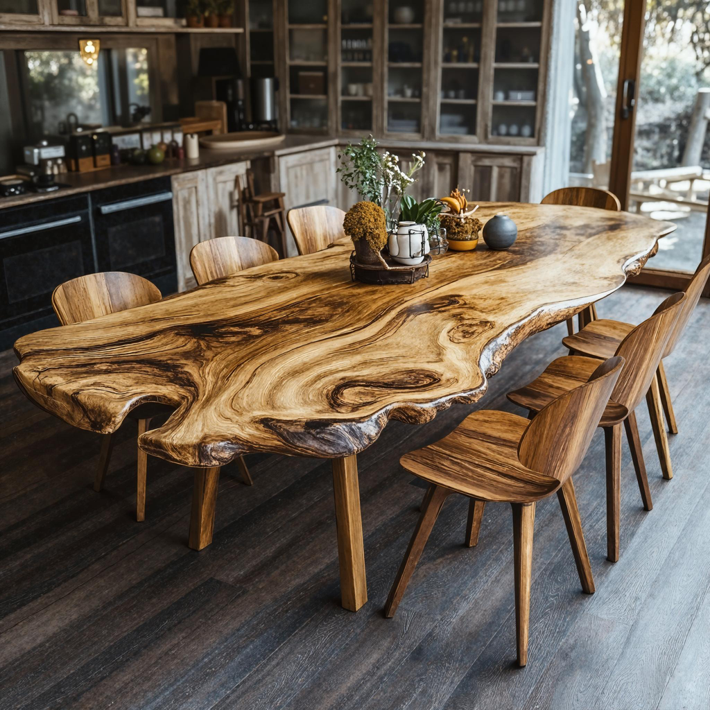 Farmhouse Curved Edge Wooden Dining Table For Family Dinners