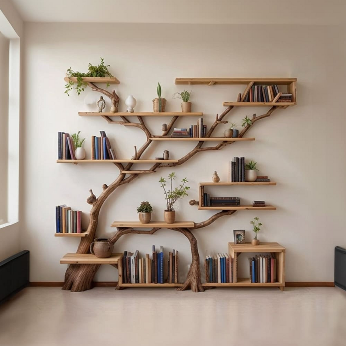 Tree Shaped Wall Shelving with Branch Ledges, 70 x 70 Inch, Style A or B