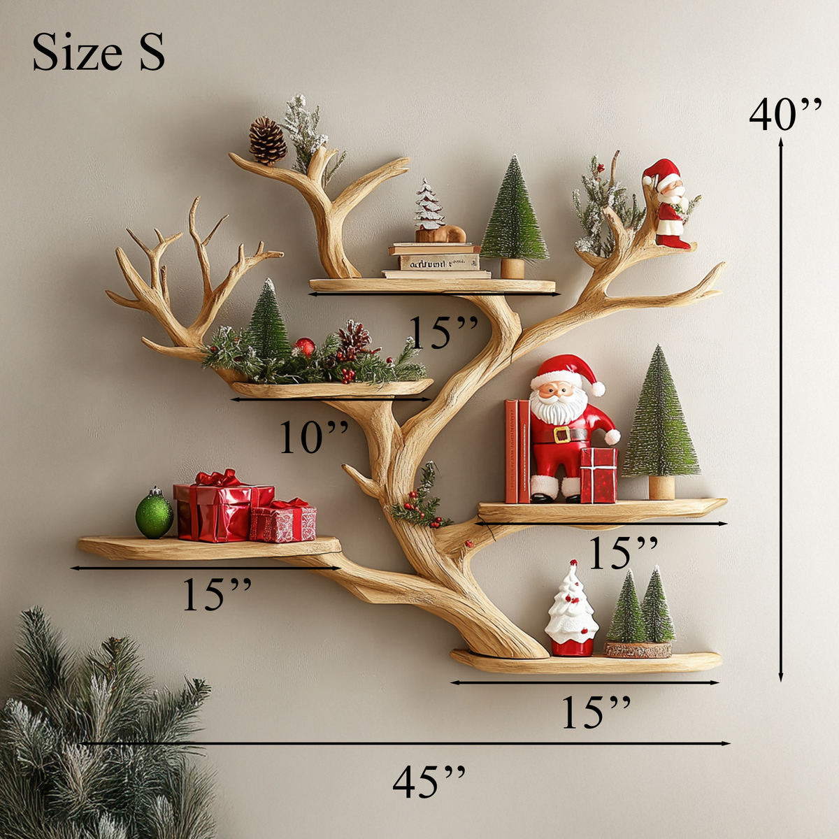 Brown Branch Corner Wall Shelf with Floating Boards, 40 to 60 in
