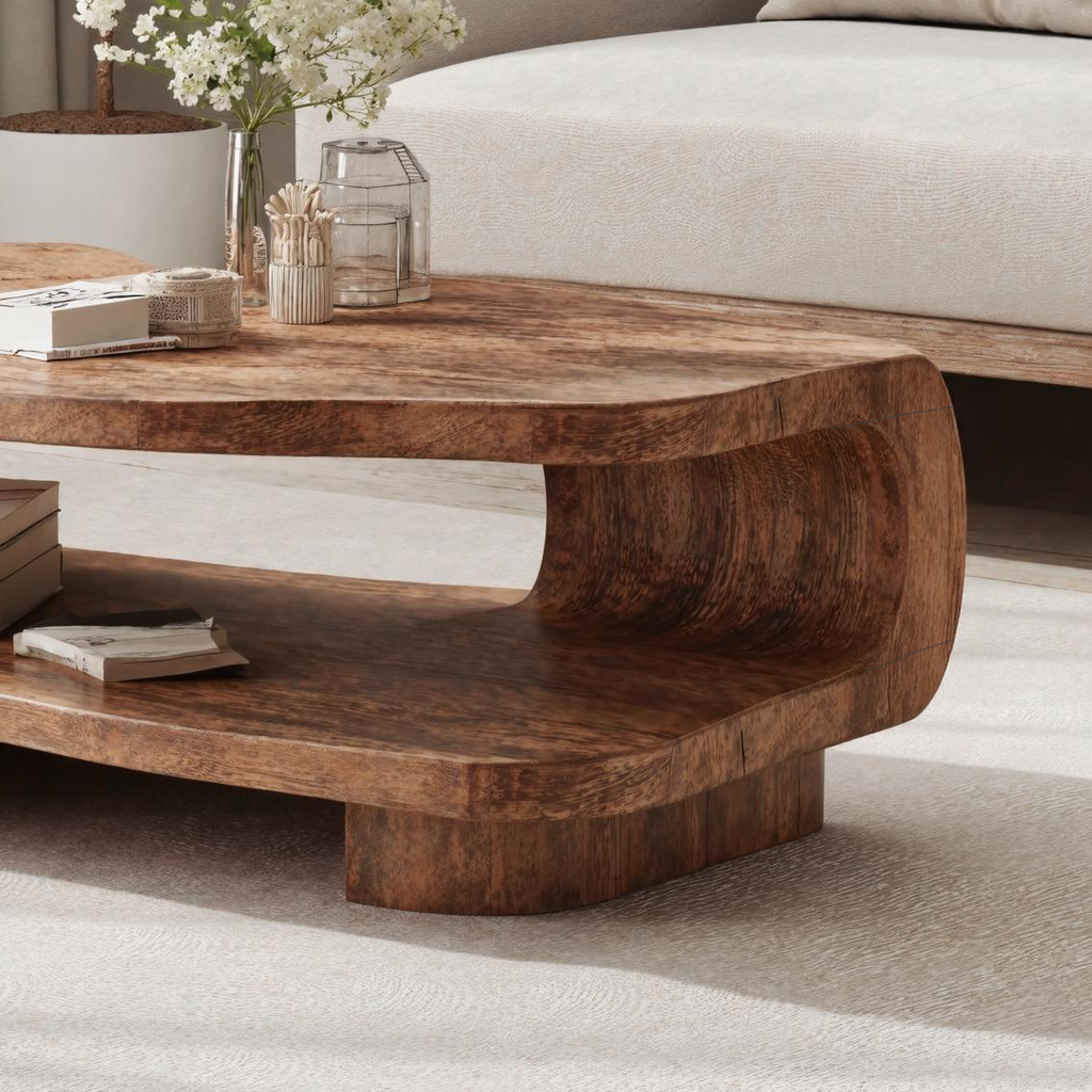 Brown Rustic Wood Cocktail Table, 16 in High, 24 to 47 in Wide