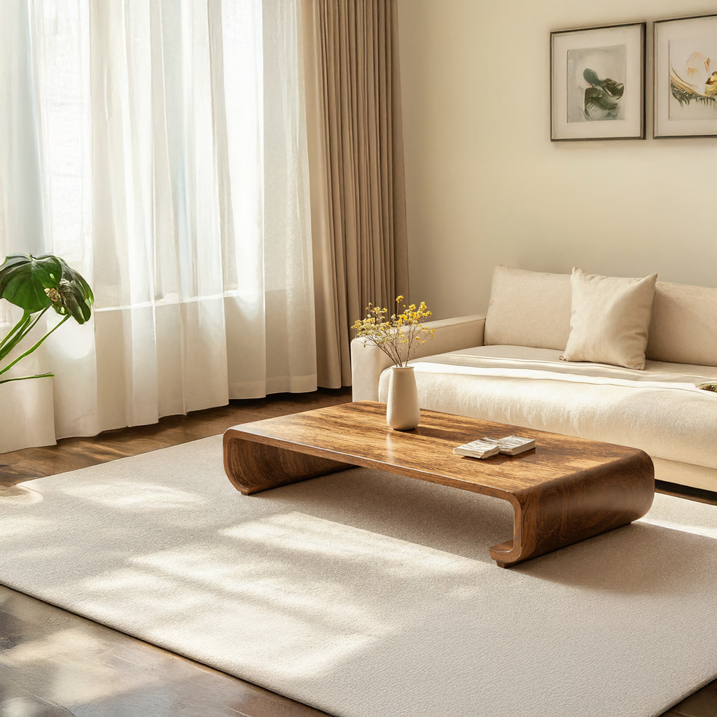 Minimalist Natural Wood Coffee Table with Low Profile Legs