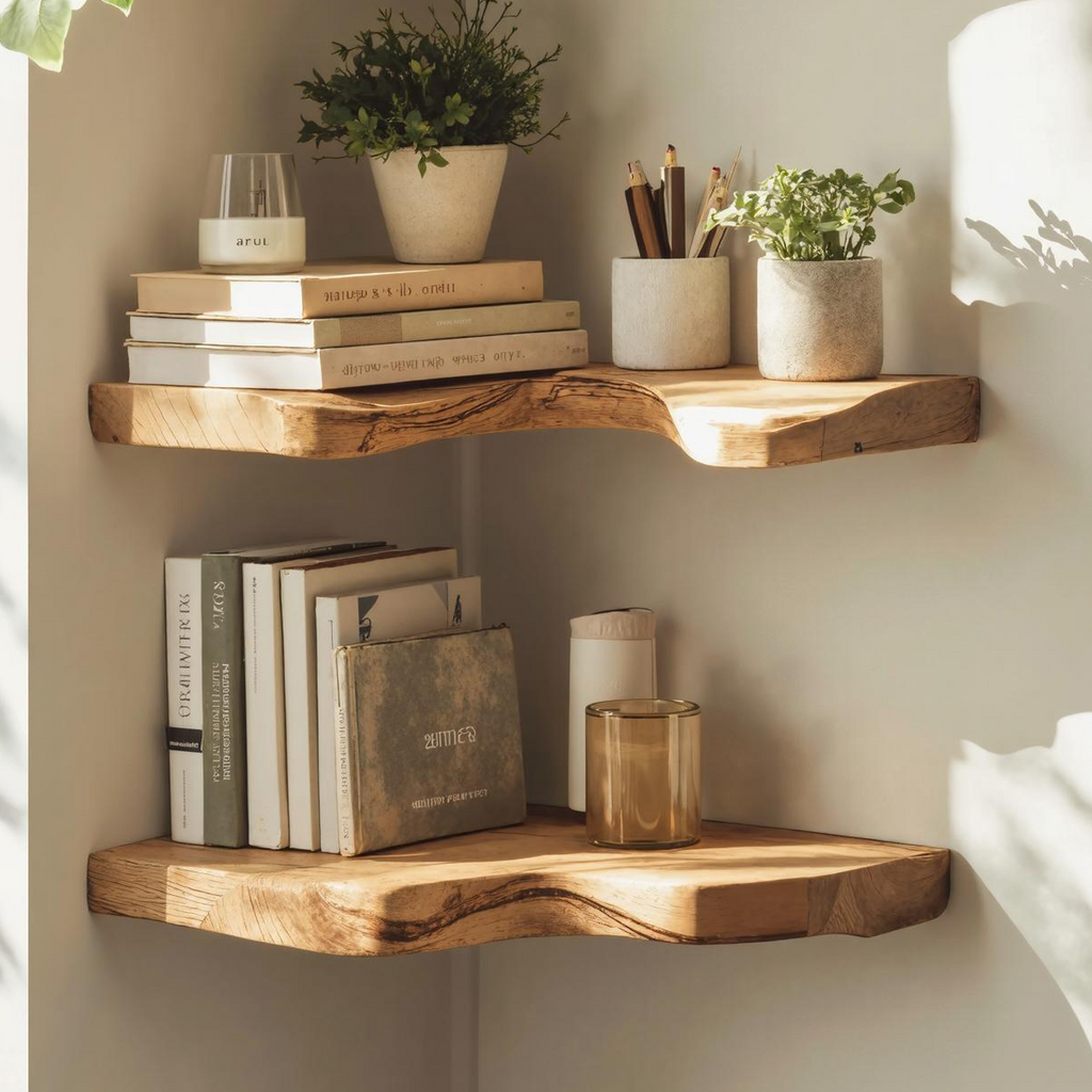 Farmhouse Live Edge Floating Corner Shelf Bedroom Decor
