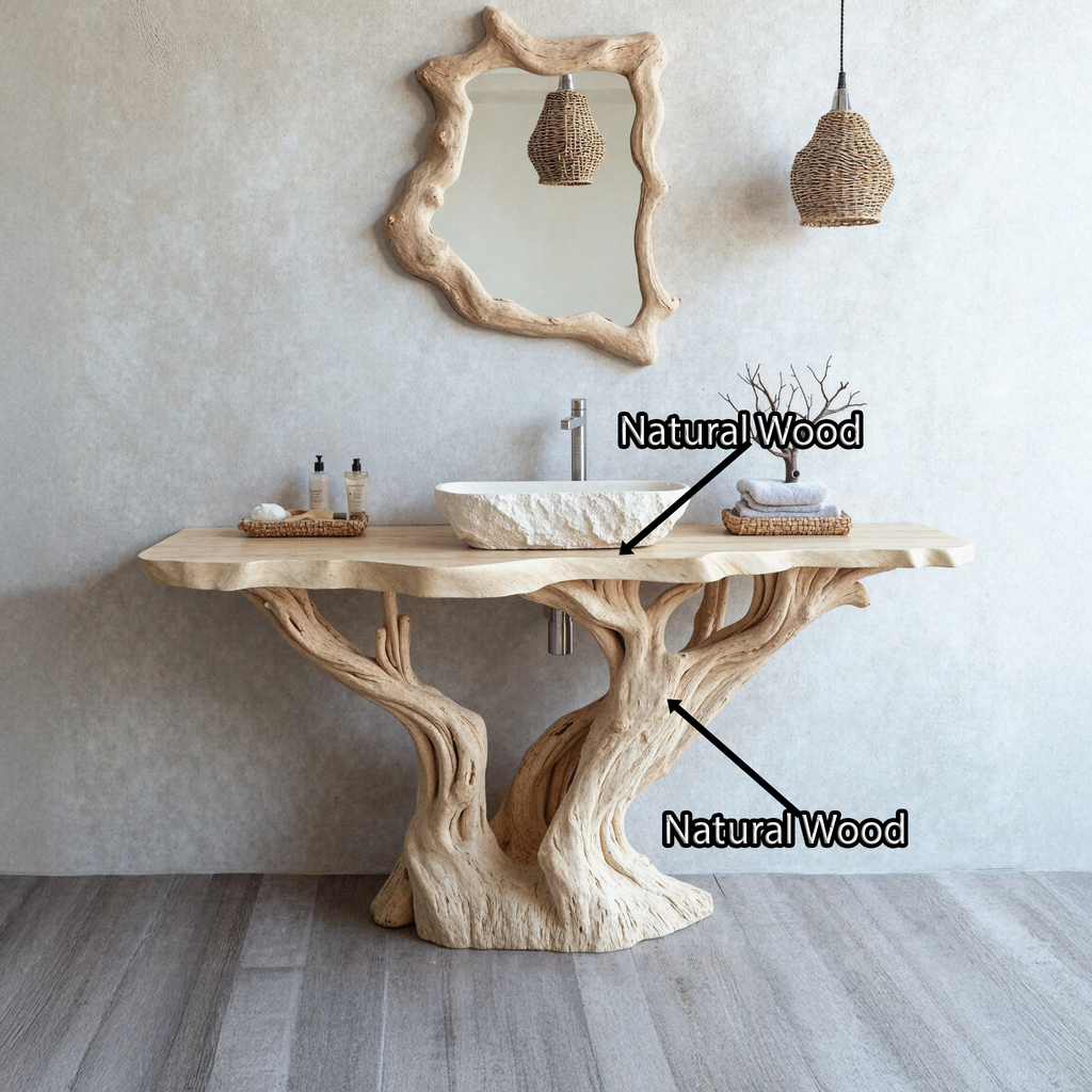 Reclaimed Wood Live Edge Bathroom Vanity Top, Natural Finish