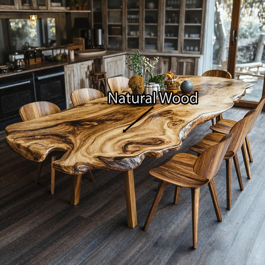 Farmhouse Curved Edge Wooden Dining Table For Family Dinners