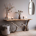 Live Edge Solid Wood Console Side Table with Floating Top