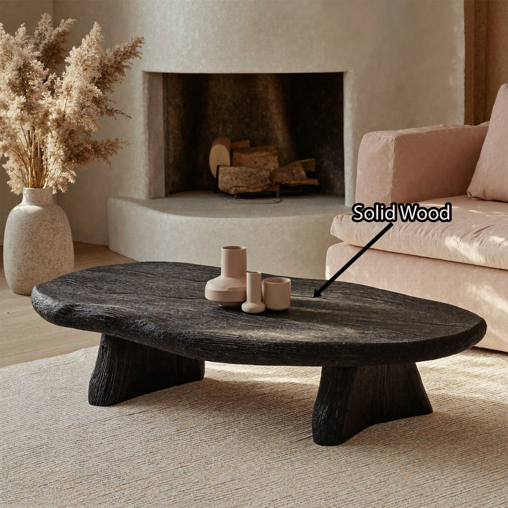 Black Finish Solid Wood Low Coffee Table, 35 To 55 Inch Wide