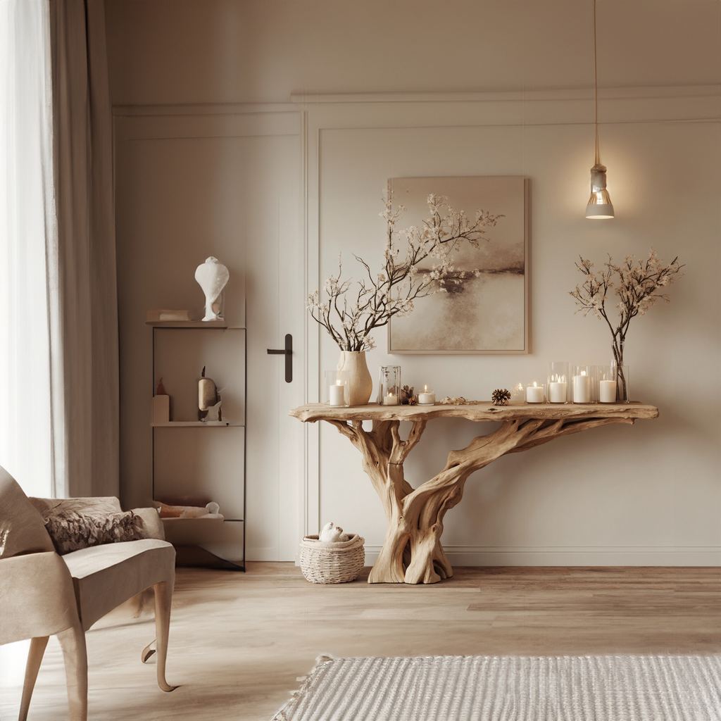 Narrow Floating Live Edge Console Table in Natural Wood