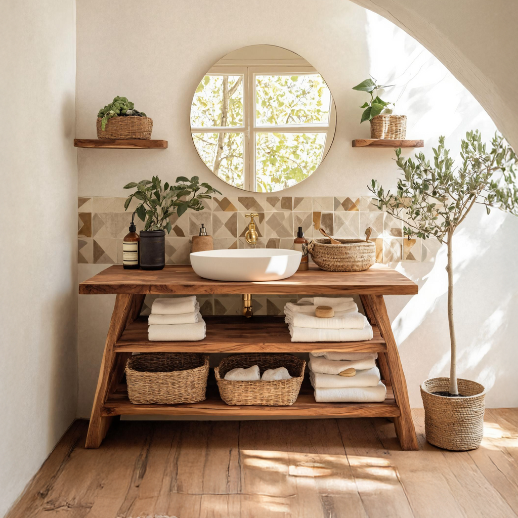 Farmhouse Bathroom Furniture With Wooden Vanity Design