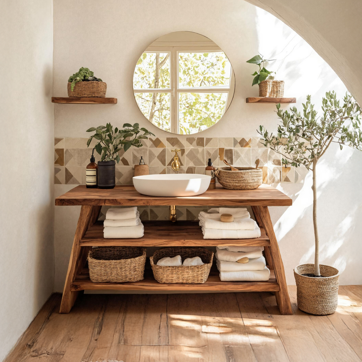 Farmhouse Bathroom Furniture With Wooden Vanity Design