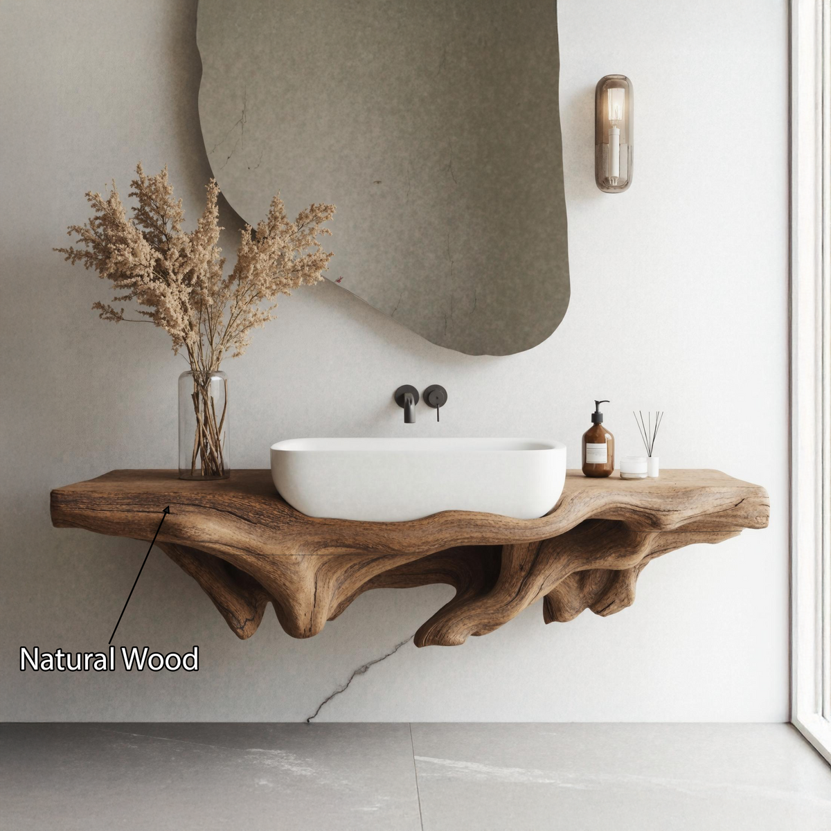 Solid Wood Wall Mounted Bathroom Storage Shelf, 20 To 43 Inch