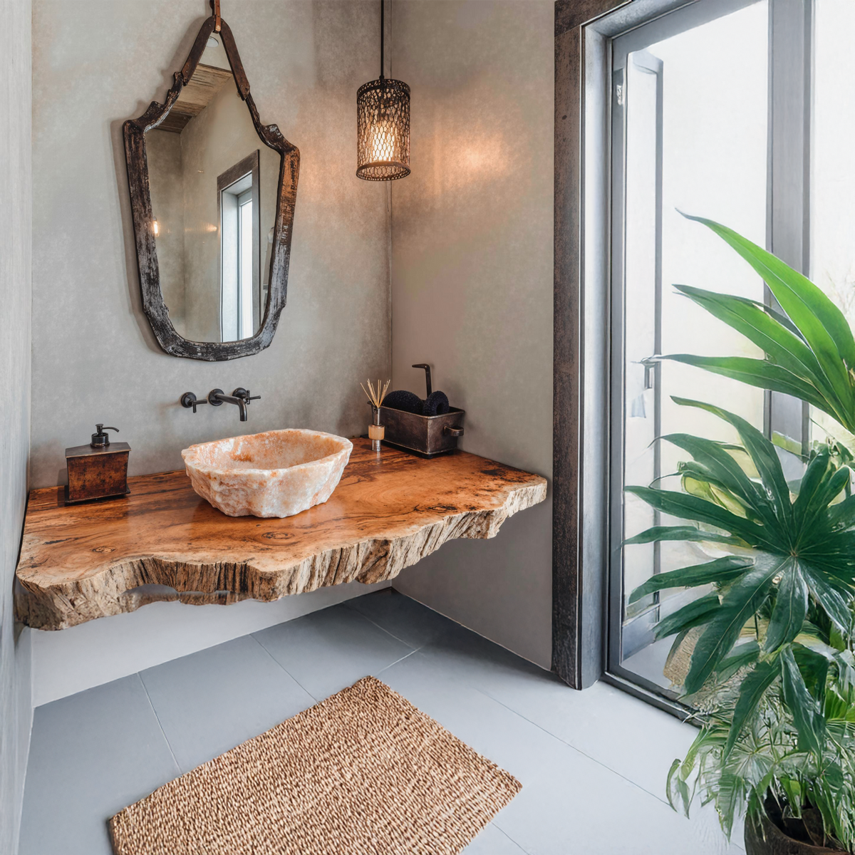 Rustic Single Wood Bathroom Countertop Shelf, No Sink, 20 To 43 In