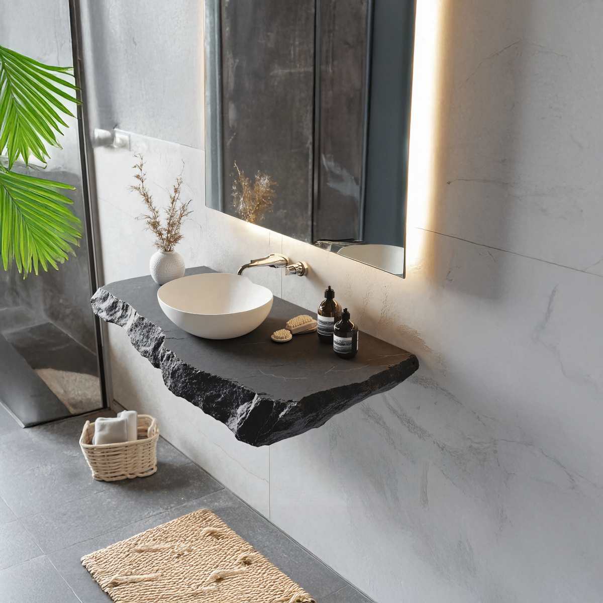 Floating Edge Bathroom Vanity Wood Shelf