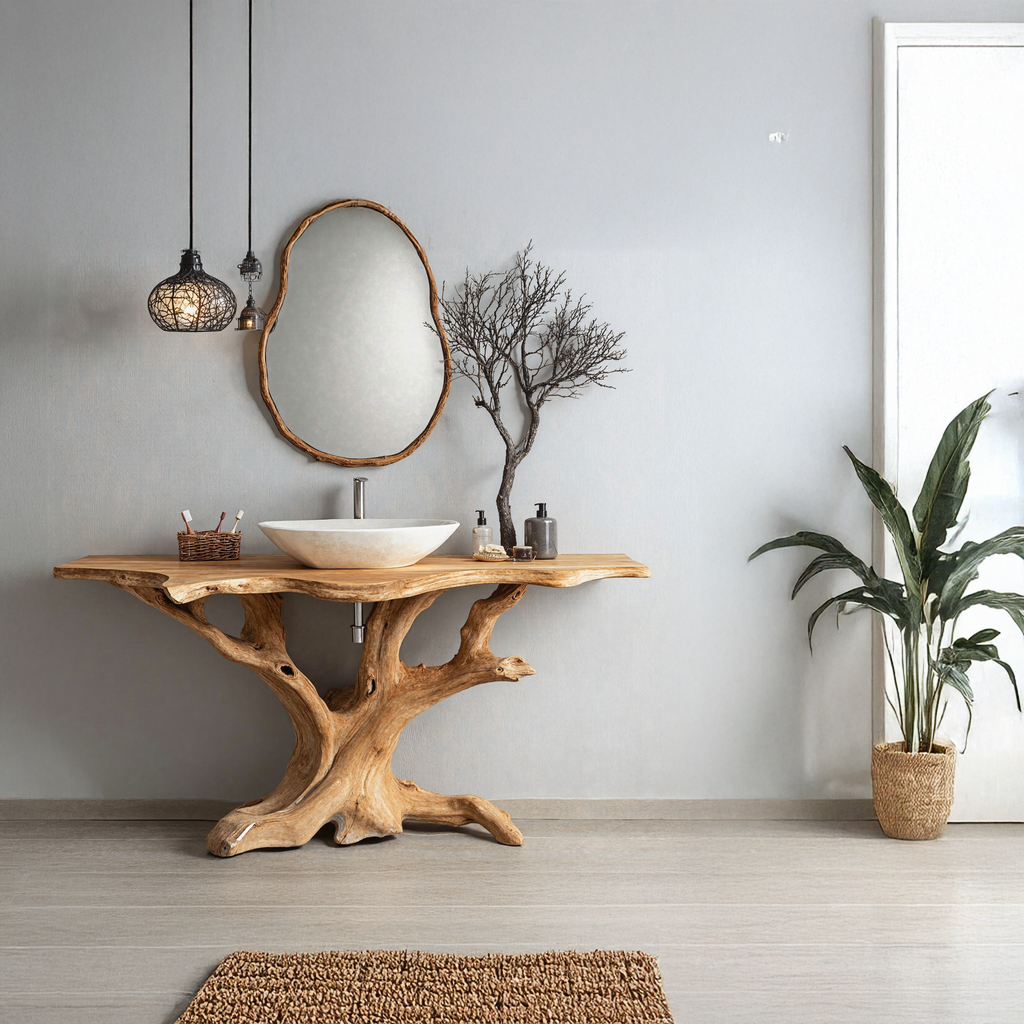 Reclaimed Wood Live Edge Bathroom Vanity Top, 30 To 80 Inch