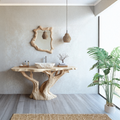 Reclaimed Wood Live Edge Bathroom Vanity Top, Natural Finish
