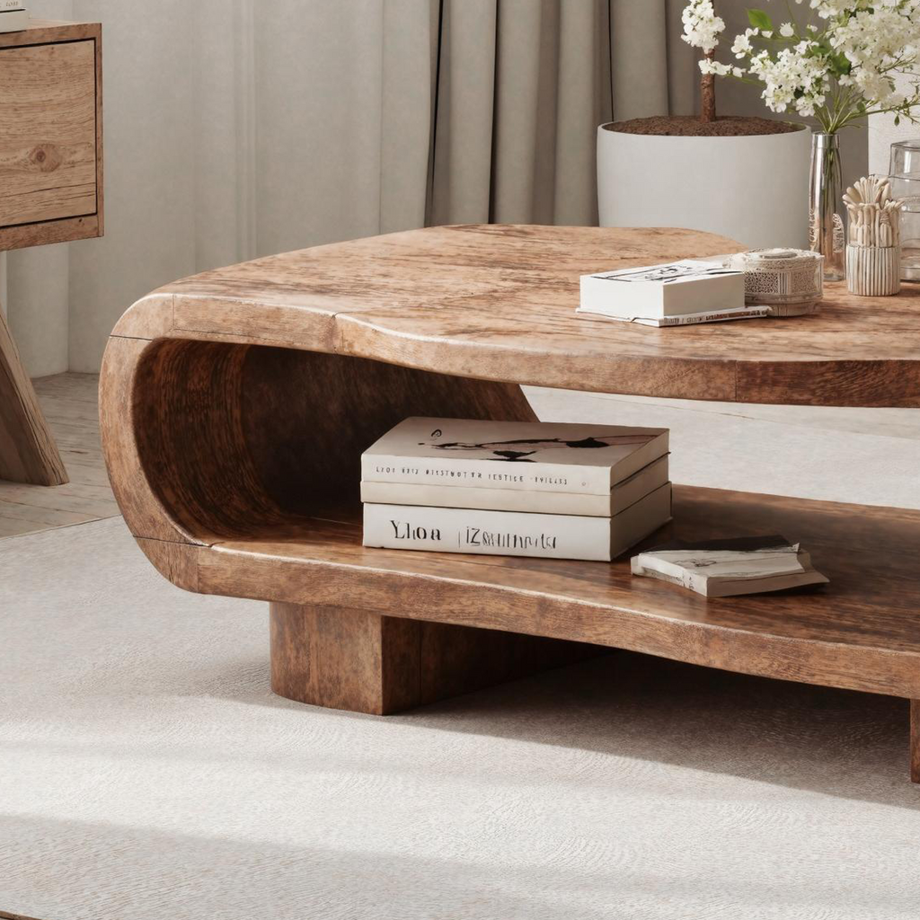 Brown Rustic Wood Cocktail Table, 16 in High, 24 to 47 in Wide