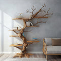 Large Branch Tree Wall Shelf with Live Edge Boards, 80 x 70 in