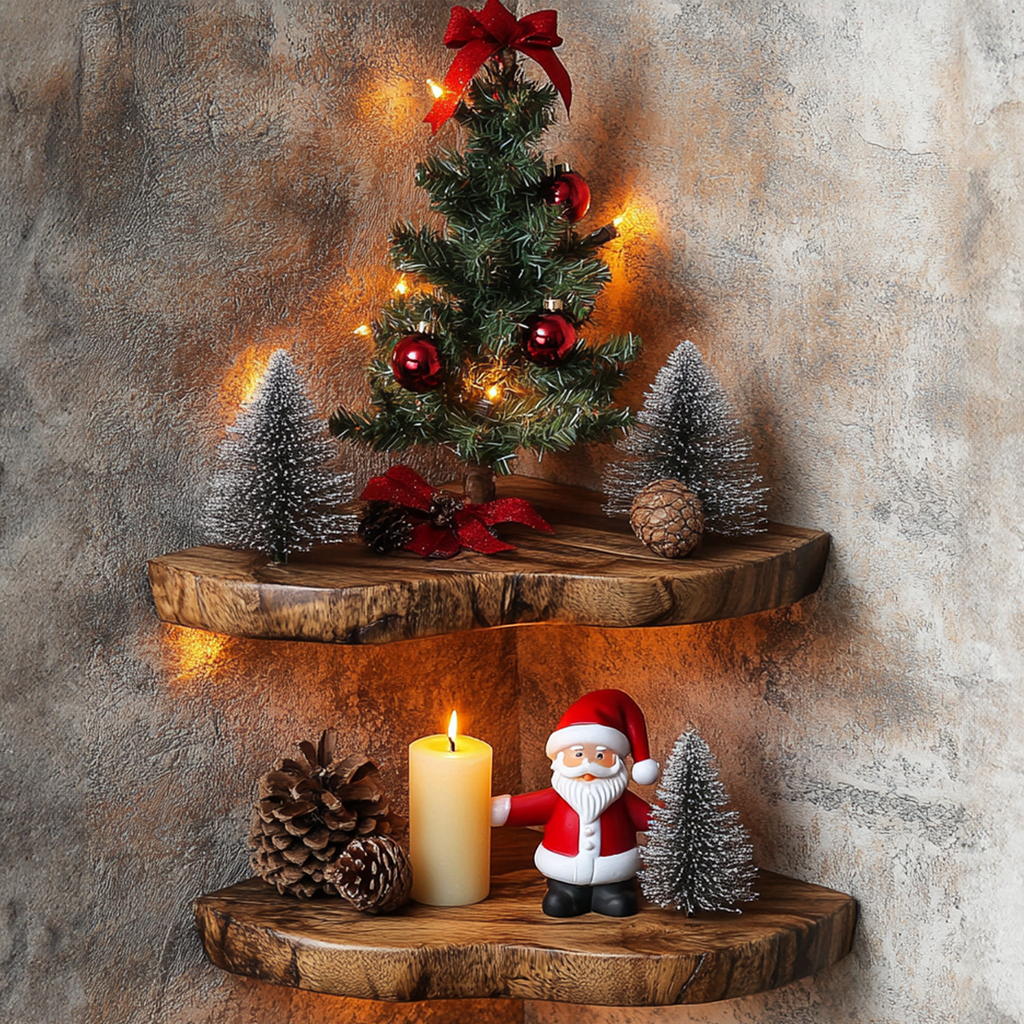 Small Rustic Wood Corner Shelf For Christmas Ornaments, 10 To 24 Inch