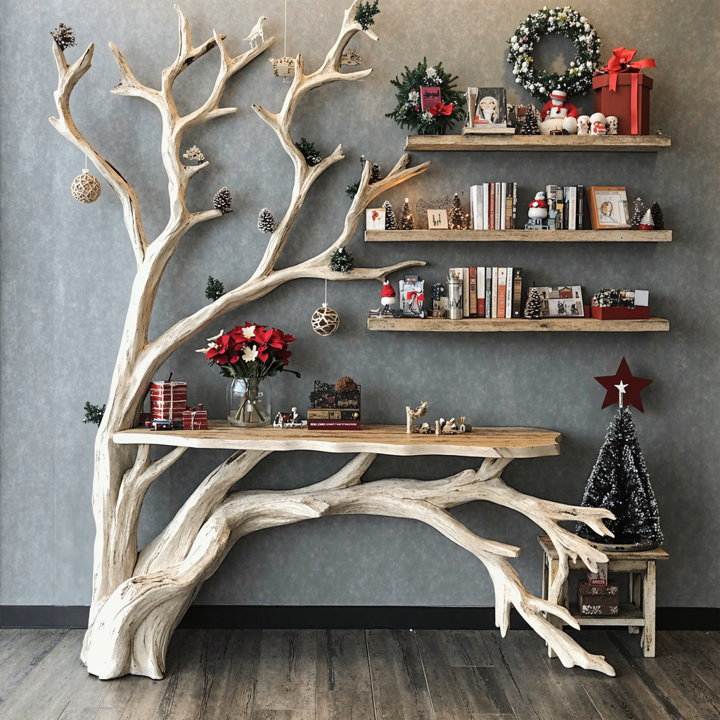 Live Edge Side Table With Tree Bookshelf Console Table