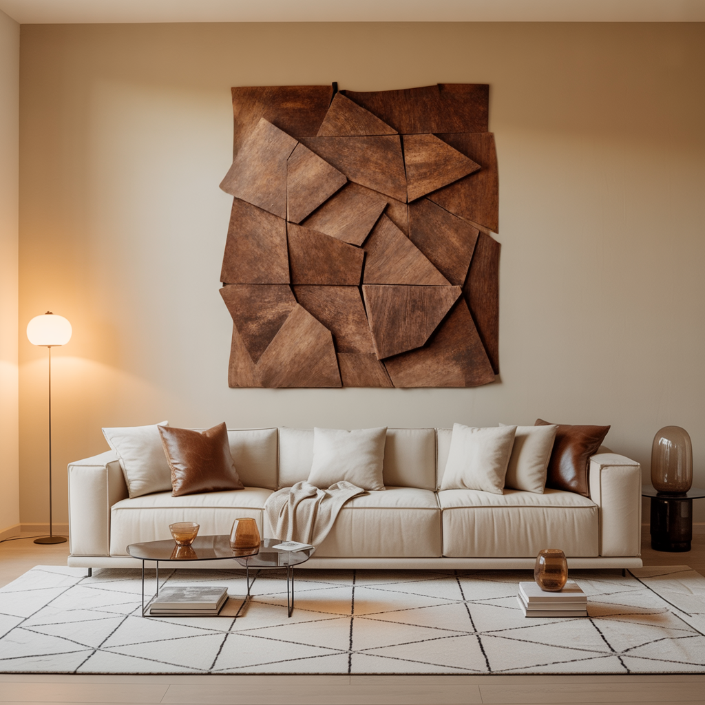Abstract Faceted Wood Panel Wall Art, 55 in Wide, 39 to 71 in Tall