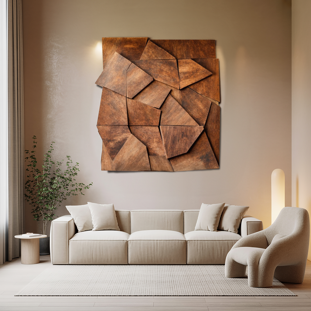 Abstract Faceted Wood Panel Wall Art, 55 in Wide, 39 to 71 in Tall