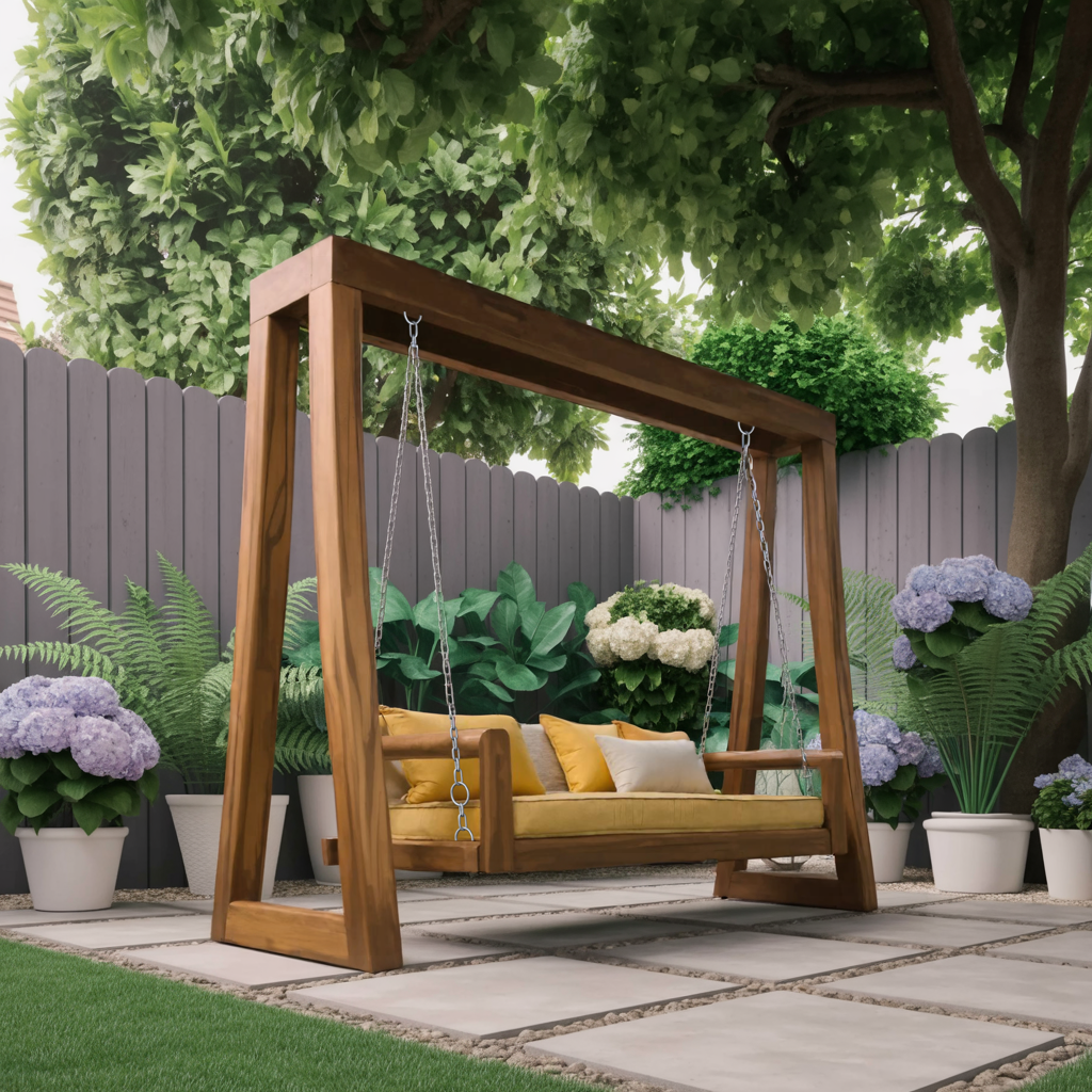 A-Frame Wood Porch Swing Bench for Garden or Deck, 65 to 86 in Tall