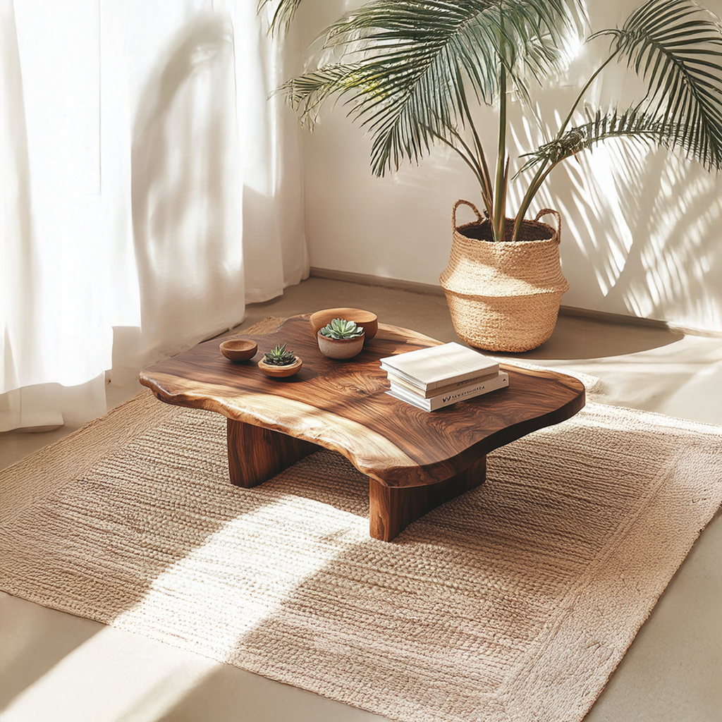 Live Edge Coffee Table, Low Solid Wood Slab Table for Lounge