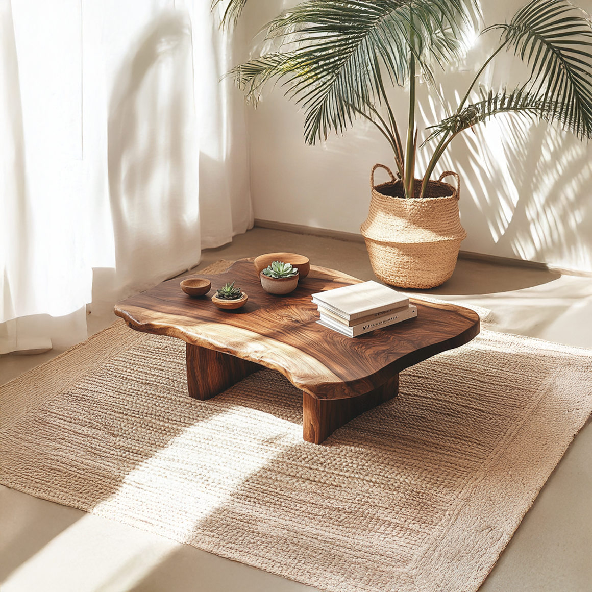 Live Edge Coffee Table, Low Solid Wood Slab Table for Lounge