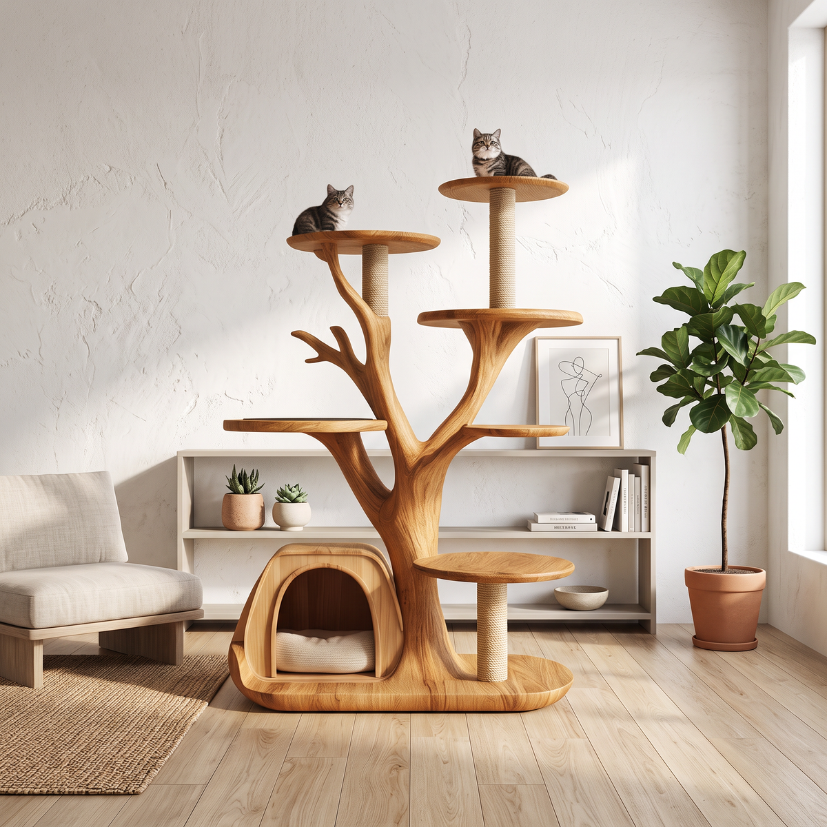 Rustic Tree Cat Tower Modern Living Room