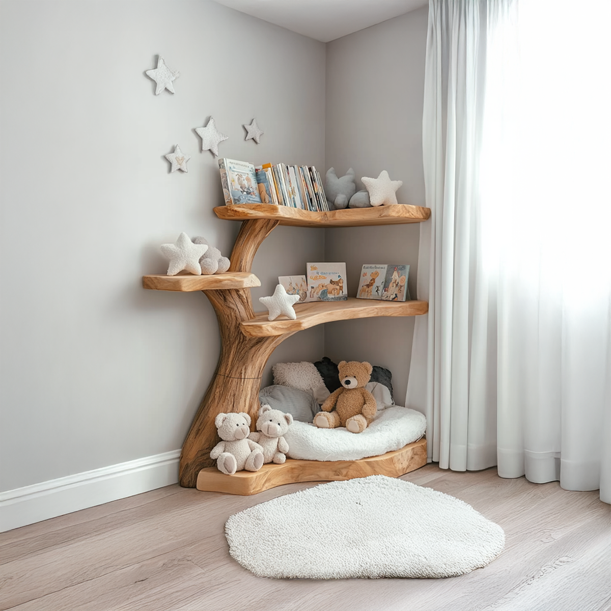 Branch Corner Wall Bookshelf for Kids and Nursery, Floating Shelves
