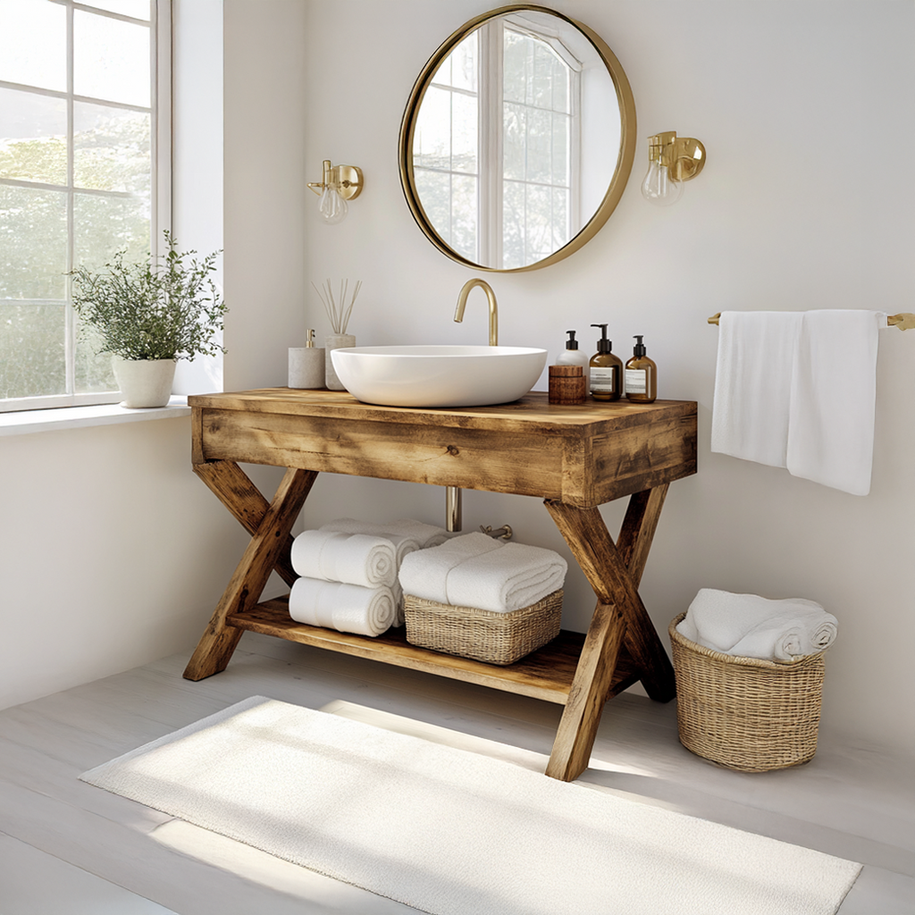 Mid Century Bathroom Vanity Table Natural Wood Modern Home Bathroom