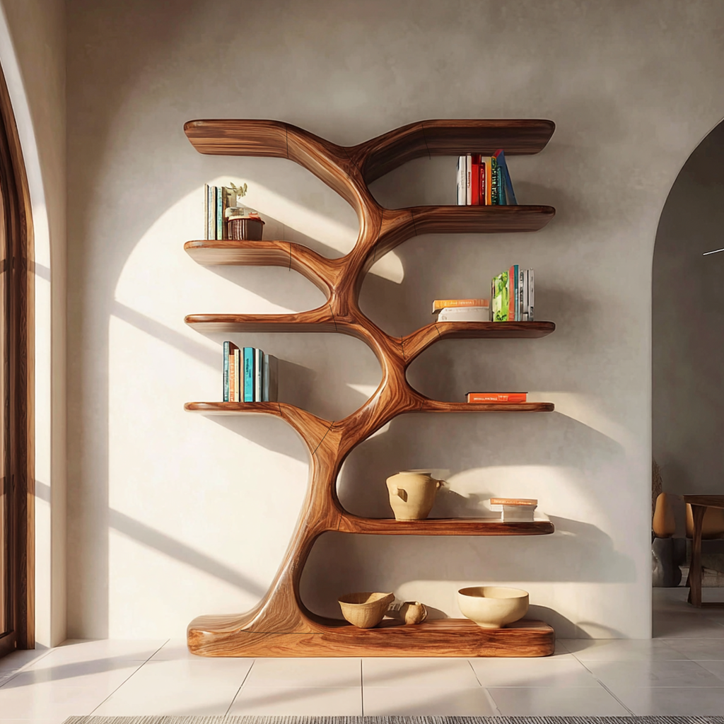 Natural Tree Branch Bookshelf For Entryways, 60 x 40 Inch