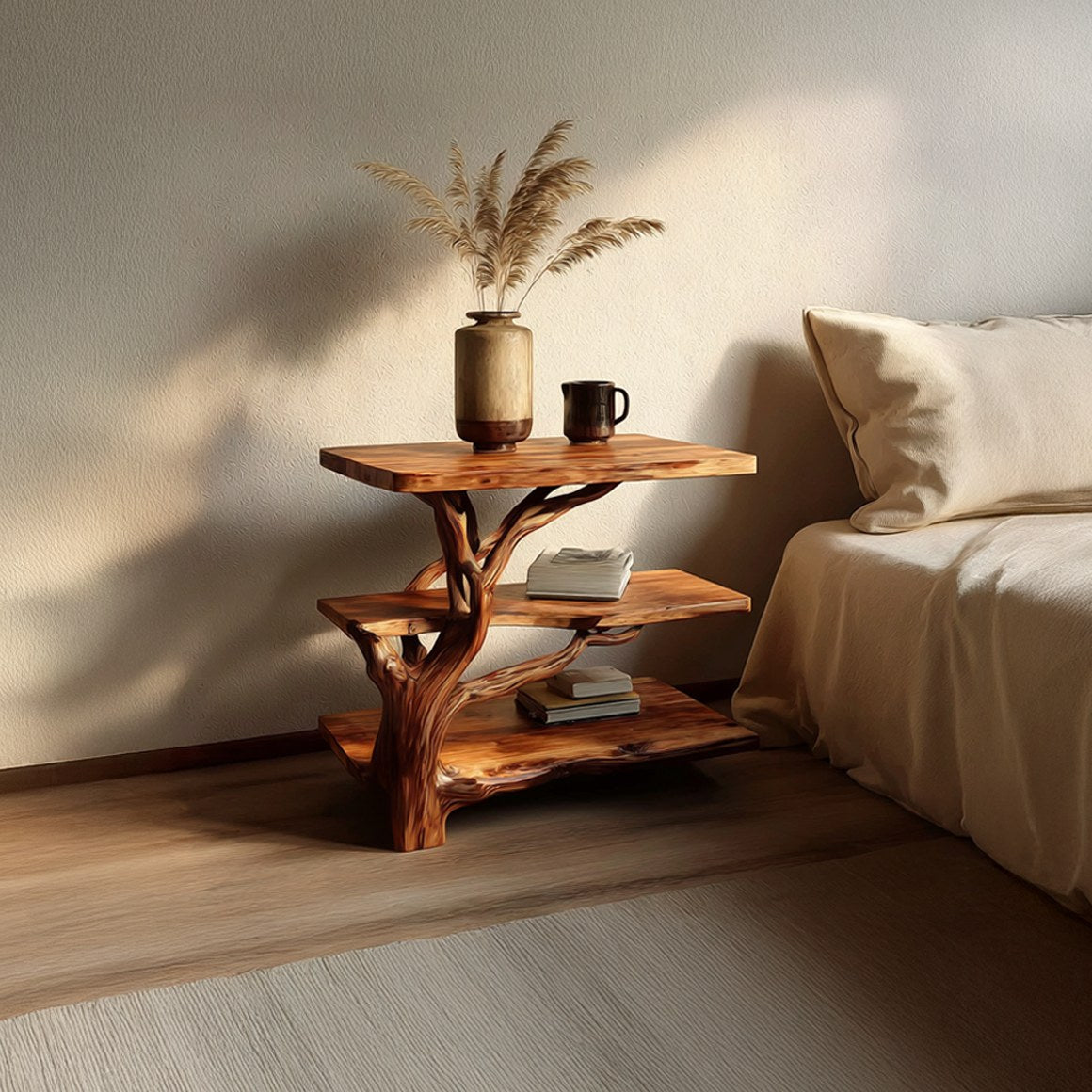 Rustic Tree Slab Bedside Table